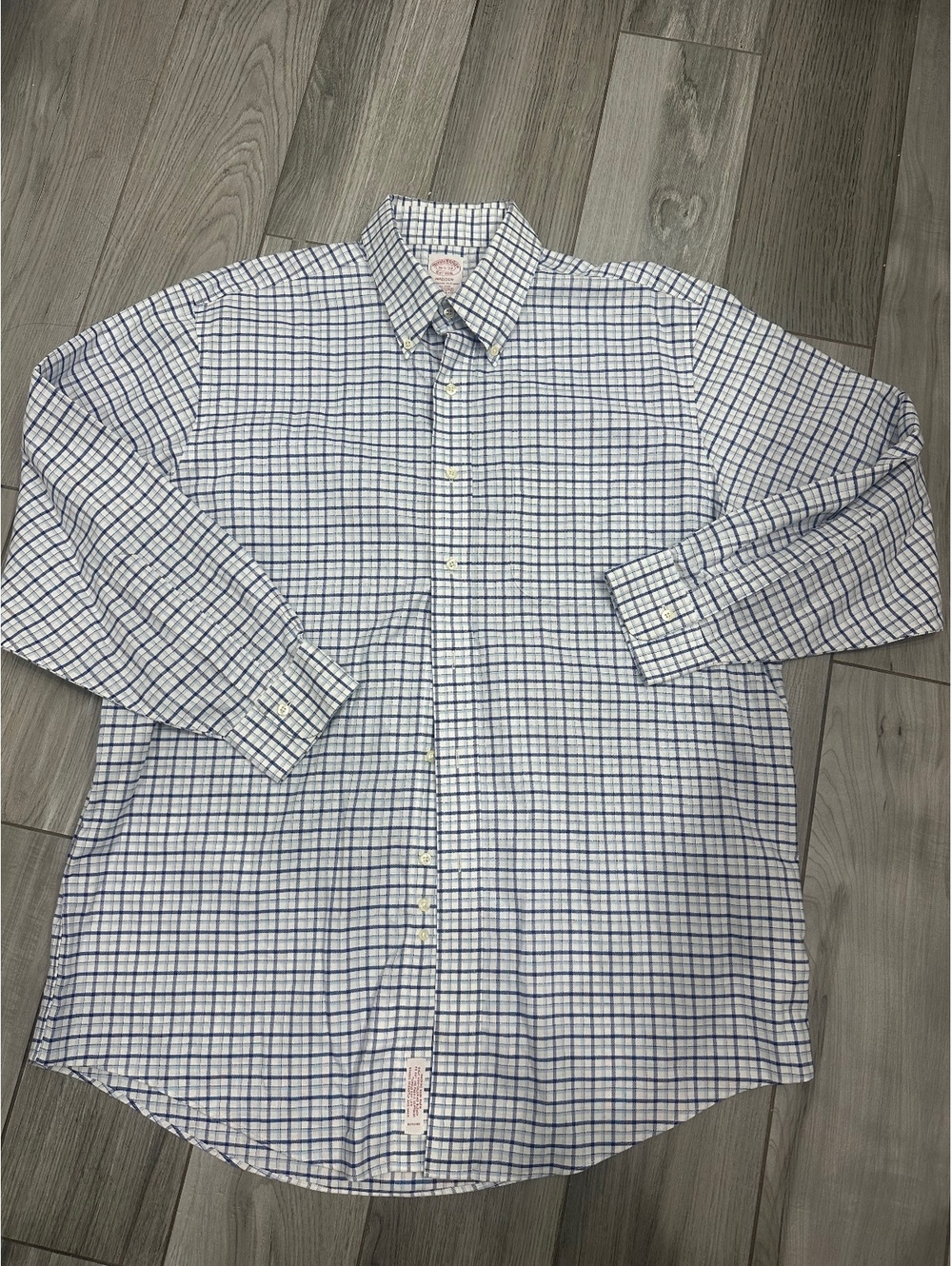 Brooks Brothers Madison 16.5"-33 White and Blue Check Dress Shirt